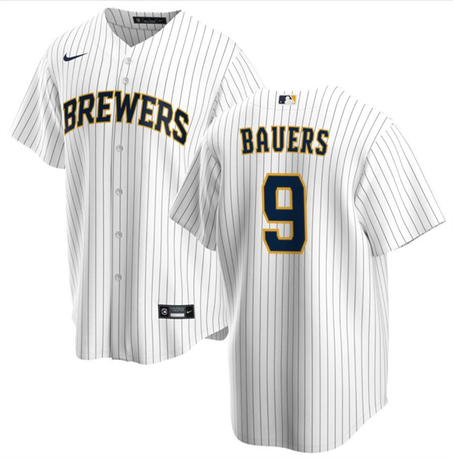 Men's Milwaukee Brewers #9 Jake Bauers White Cool Base Stitched Jersey